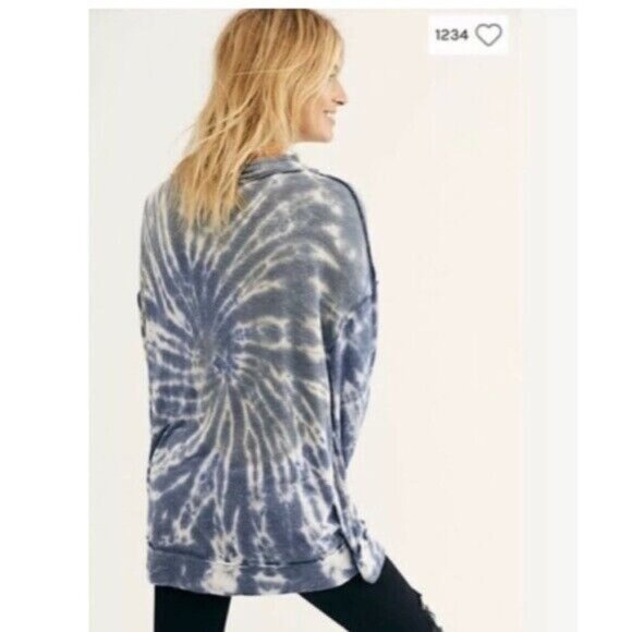Free People We The Free Best Catch Tie Dye Pullover Sweatshirt Top Dress Blue M - Picture 5 of 10